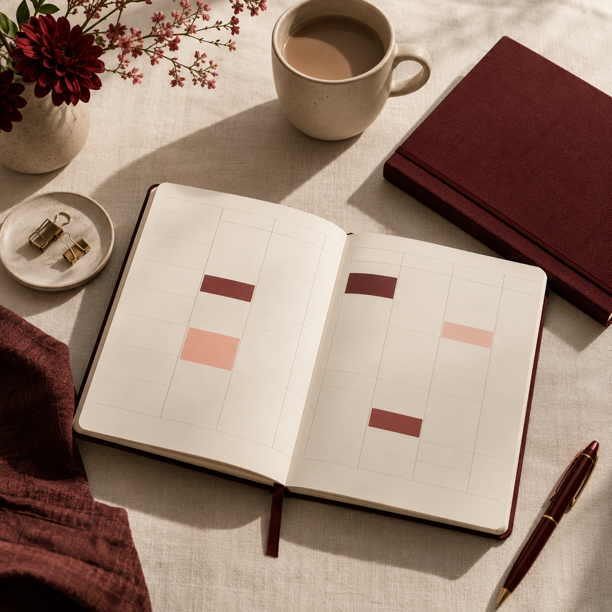 Agenda aéré et tasse pour une pause